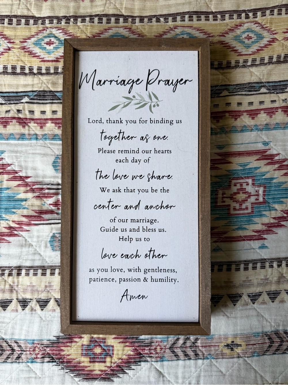 Marriage Prayer Framed Sign - White & Brown